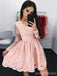 Pink Long Sleeves Lace Short Homecoming Dresses Online, CM608