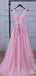 V Neckline Pink Lace Evening Prom Dresses, Popular Lace Party Prom Dresses, 17190