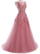Custom Formal Pink Lace A-line Long Evening Prom Dresses, 17669