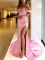 Sexy Pink Mermaid High Slit Off Shoulder Long Prom Dresses,Evening Dresses,13090