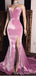 Pink Mermaid Sweetheart V-neck High Slit Cheap Long Prom Dresses,13015