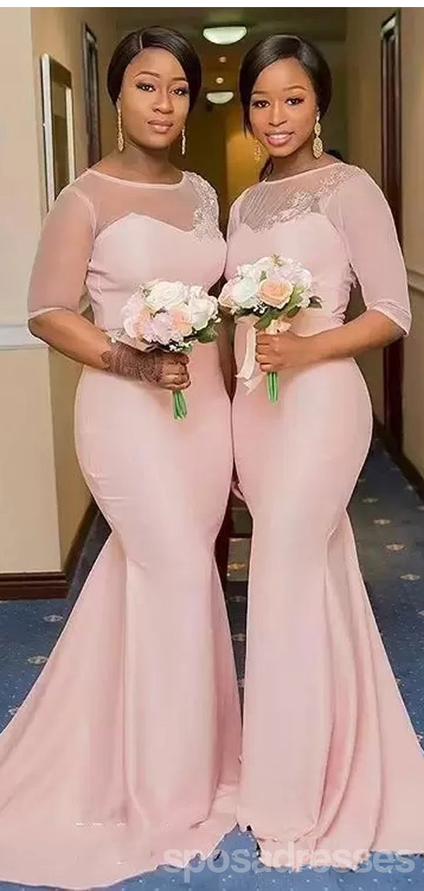 Simple Pink Mermaid Short Sleeves Jewel Cheap Long Bridesmaid Dresses, SposaDresses Simple Pink Mermaid Short Sleeves Jewel Cheap Long Bridesmaid Dresses, SposaDresses