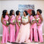 Pink Mermaid Halter Side Slit Cheap Long Bridesmaid Dresses,WG1535