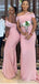 Elegant Pink Mermaid Off Shoulder Cheap Long Bridesmaid Dresses,WG1362