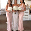 Pink Mermaid Halter Side Slit Cheap Long Bridesmaid Dresses,WG1516