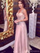 Pink A-line Straps V-neck Cheap Long Prom Dresses, Evening Party Dresses,12918