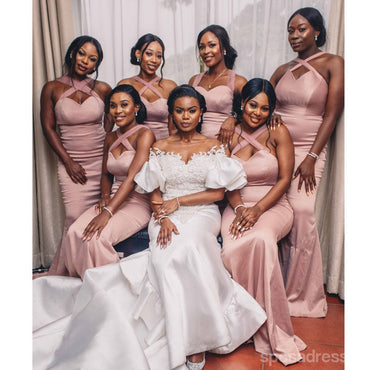 Unique Pink Mermaid V-neck Cheap Long Bridesmaid Dresses,WG1406