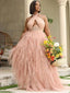 Unique Sexy Pink A-line Halter Maxi Long Party Prom Dresses Online,13289