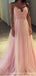 Pink A-line Spaghetti Straps V-neck Cheap Long Prom Dresses Online,12911
