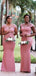 Elegant Mermaid Pink Cap Sleeves Illusion Floral Bridesmaid Dresses Gown Online, WG993