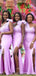 Pink Mermaid One Shoulder High Slit Lace Applique Bridesmaid Dressing Online,WG1070