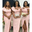 Unique Pink Sheath High Slit Cheap Long Bridesmaid Dresses Gown Online, WG1008