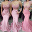 Pink Mermaid Lace Applique Long Sleeves Bridesmaid Dresses Gown Online, WG1038