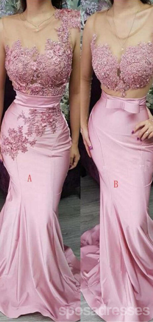 Pink Mermaid Lace Applique Long Sleeves Bridesmaid Dresses Gown Online, WG1038