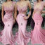 Mismatched Pink Mermaid Lace Applique Long Bridesmaid Dresses Online, WG854