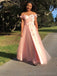 A-line Tulle Off Shoulder Pink Long Prom Dresses, Sweet 16 Prom Dresses, 12400