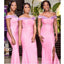Pink Mermaid Off Shoulder Side Slit Cheap Long Bridesmaid Dresses,WG1590