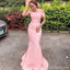 Pink Mermaid Off Shoulder Cheap Long Bridesmaid Dresses,WG1448