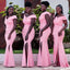 Pink Mermaid Off Shoulder High Slit Long Bridesmaid Dresses Gown Online,WG1125