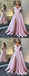 Simple Pink A-line High Slit Off Shoulder Cheap Prom Dresses Online,12741