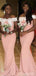 Elegant Mermaid Pink Off the Shoulder Lace Applique Bridesmaid  Dresses Online, WG1013