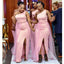Pink Mermaid One Shoulder Side Slit Cheap Long Bridesmaid Dresses,WG1587