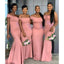 Pink One shoulder Mermaid Lace Applique Long Bridesmaid Dresses Gown Online,WG1101