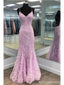 Pink Mermaid Spaghetti Straps Backless Cheap Long Prom Dresses,12842