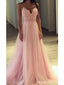 Pink A-line Spaghetti Straps V-neck Cheap Long Prom Dresses Online,12911
