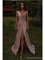 Pink A-line Straps High Slit Cheap Long Prom Dresses Online, Dance Dresses,12621