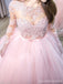 Pink A-line Long Sleeves Jewel Cheap Long Prom Dresses,Evening Party Dresses,12829