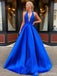 Sexy Blue A-line Halter V-neck Cheap Long Prom Dresses Online,12615