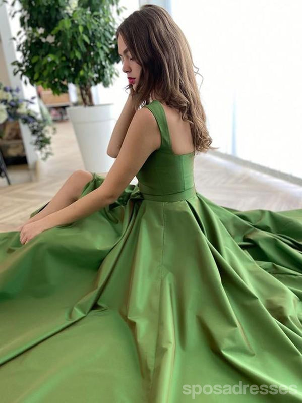 Green Straps A-line High Slit Party Prom Dresses, Cheap Dance Dresses, SposaDresses Green Straps A-line High Slit Party Prom Dresses, Cheap Dance Dresses, SposaDresses