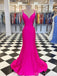 Hot Pink Mermaid Spaghetti Straps V-Neck Backless Long Prom Dresses Online,12630