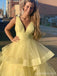 Yellow A-line Sleeveless V-neck Long Prom Dresses Online,Dance Dresses,12591