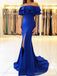 Sexy Mermaid Royal Blue Off Shoulder High Slit Long Prom Dresses Online,12603