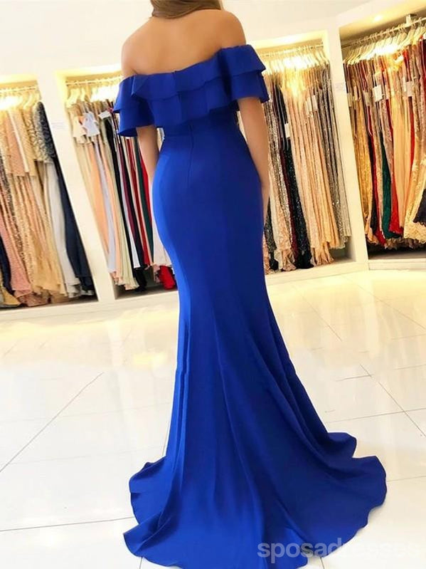 Sexy Mermaid Royal Blue Off Shoulder High Slit Long Prom Dresses Online,12603