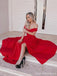 Sexy Red A-line Off Shoulder Side Slit Cheap Long Prom Dresses Online,12614