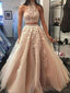 Two Pieces Applique Sleeveless Long Prom Dresses, Sweet 16 Prom Dresses, 12511