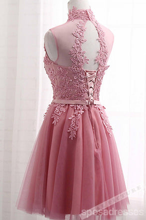 Newest Pink Illusion Lace Short Homecoming Dresses,Cheap Short Prom Dresses,CM877