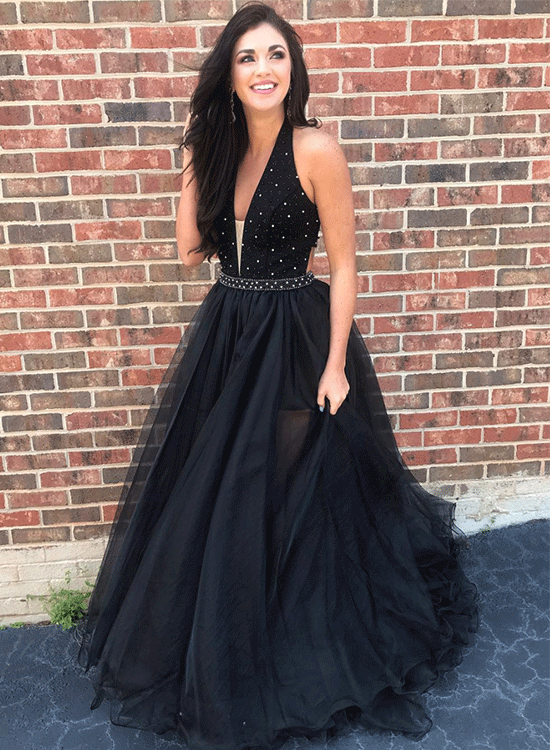 Black rhinestone top prom dress
