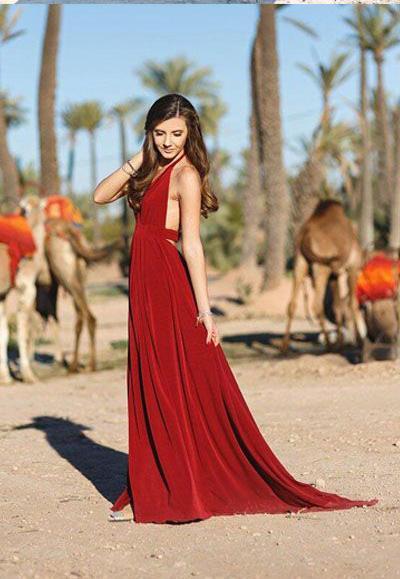 2018 Popular Red V Neck Slit Custom Long Evening Prom Dresses, 17715