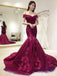 2018 Off Shoulder Red Lace Mermaid Long Evening Prom Dresses, 17667