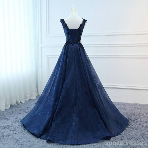 Corset Navy V Neck A-line Lace Custom Long Evening Prom Dresses, 17716 SposaDresses Corset Navy V Neck A-line Lace Custom Long Evening Prom Dresses, 17716 SposaDresses