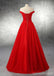 Simple Off Shoulder Maroon Tulle A-line Long Evening Prom Dresses, 17670
