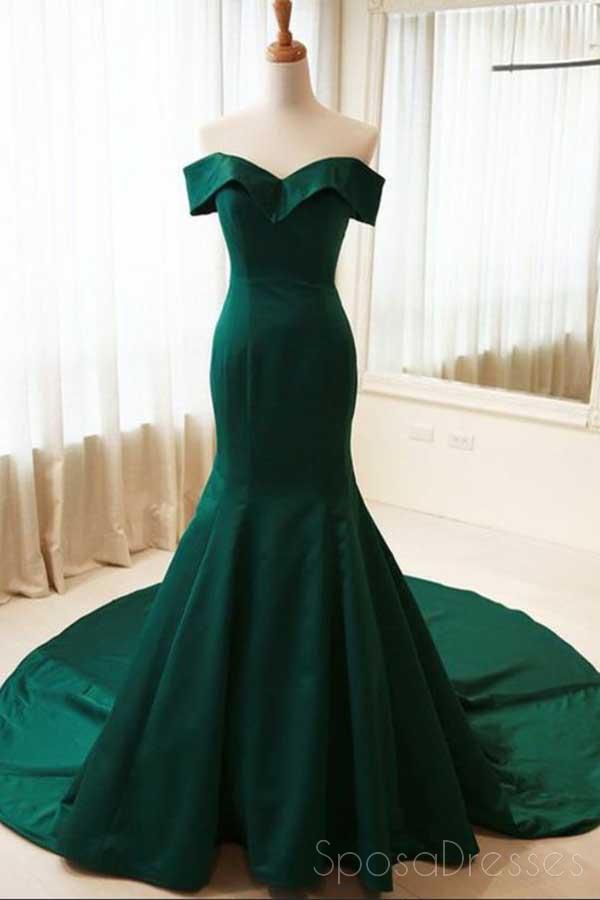 emerald green simple dress Simple Emerald Green A Line Spaghetti Strap Satin Open Back Prom Dress Wedding Guest Dress SH4452