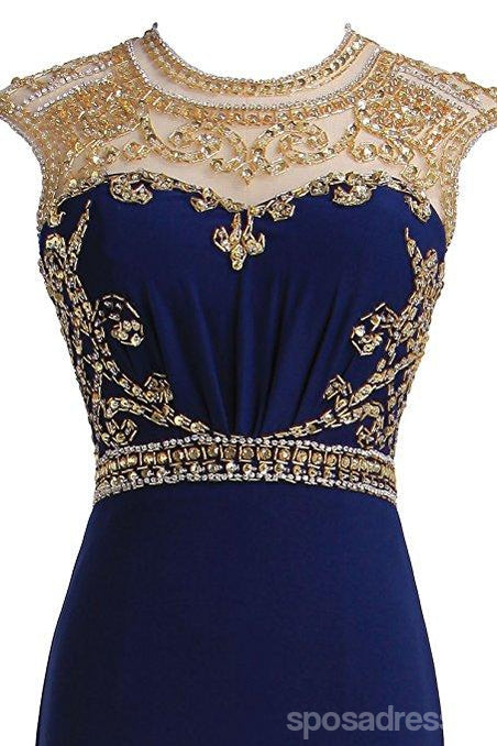 Royal Blue Gold Beaded Side Slit Mermaid Long Evening Prom Dresses, 17 SposaDresses Royal Blue Gold Beaded Side Slit Mermaid Long Evening Prom Dresses, 17 SposaDresses