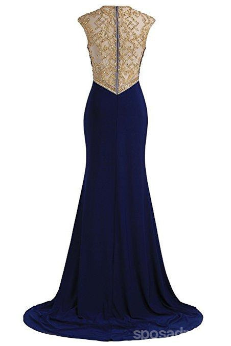 Royal Blue Gold Beaded Side Slit Mermaid Long Evening Prom Dresses, 17 SposaDresses Royal Blue Gold Beaded Side Slit Mermaid Long Evening Prom Dresses, 17 SposaDresses