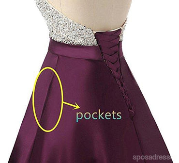 Halter Rhinestone Beaded Purple A-line Long Evening Prom Dresses, 17678