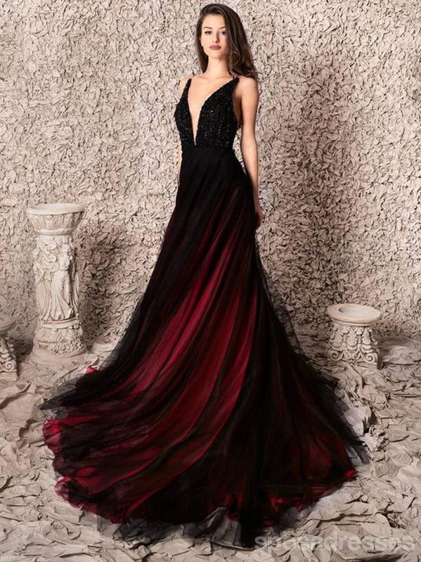 Khwaab Red-Black Shaded Sheath Gown - Khwaab - 2740985